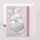 真珠のピンクの白い女の赤ちゃんの《キリスト教》洗礼式や命名式の招待状 招待状 (正面/裏面)