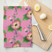 真珠のピンクの花サンダー_コーブ キッチンタオル (四つ折り)