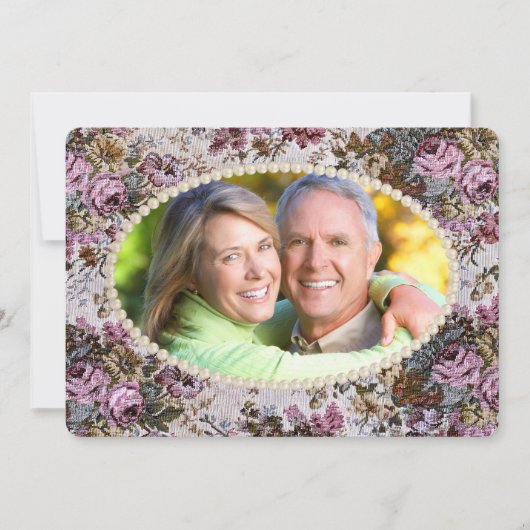 真珠のフレームとタペストリーの誓いの更新 招待状 (正面)