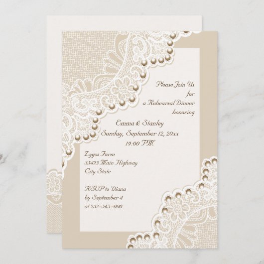 真珠のリハーサル結婚ディナーとウィーレース 招待状 (正面/裏面)