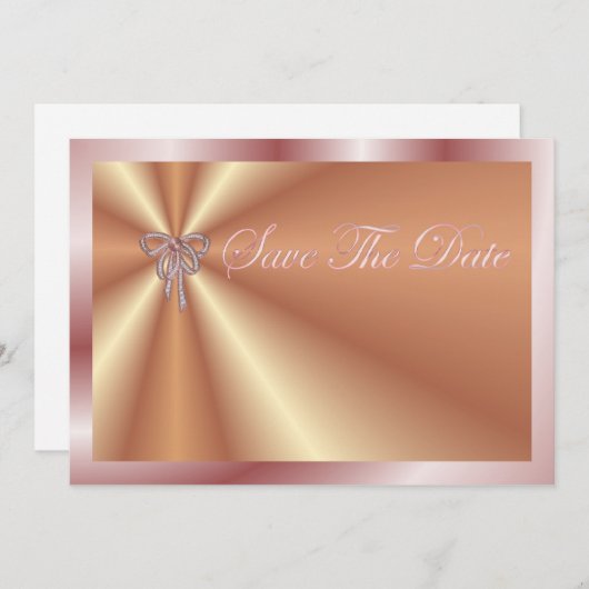 真珠のリボンを持つ日付の招待状を救って下さい セーブザデート (正面/裏面)