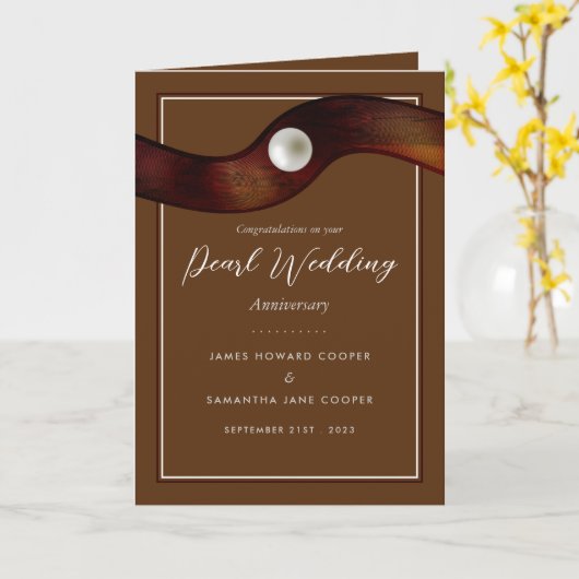 真珠のリボン30年結婚記念 カード (黄色い花)