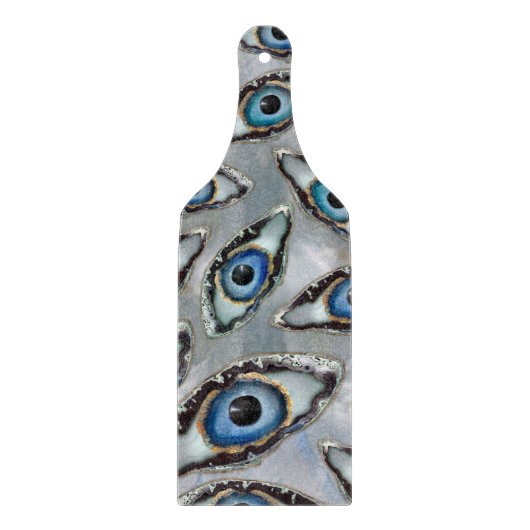 真珠の上の邪悪な目のパターンの測地座標と結晶 カッティングボード (正面)