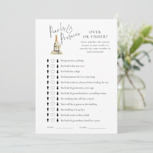 真珠の上または下のブライダルシャワーゲームカード 招待状 (スタンド正面)