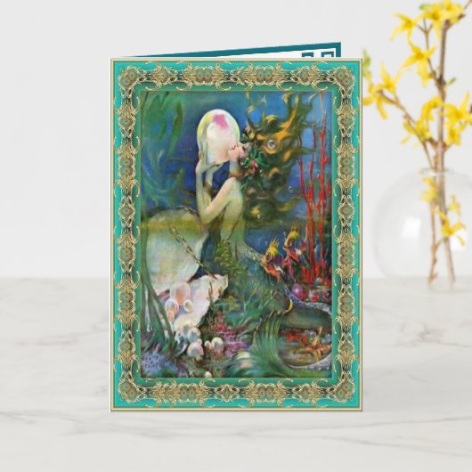 真珠の人魚 カード (黄色い花)