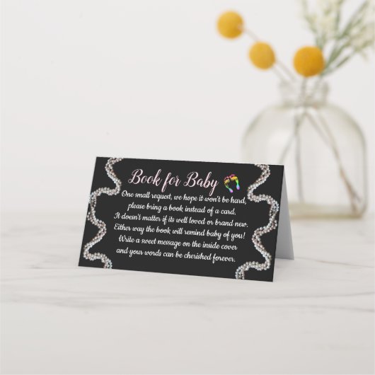 真珠の付いたベビーカードの本 プレイスカード (正面)