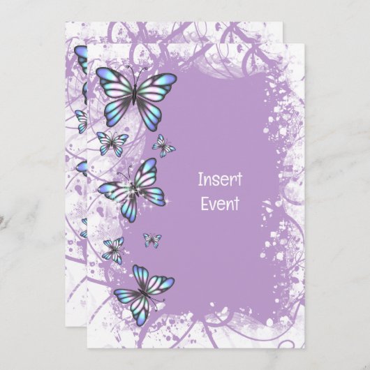 真珠の冬の蝶の紫のエレガント母 招待状 (正面/裏面)