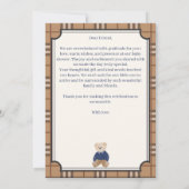 真珠の待ちクラシック格子柄テディベア赤ちゃんシャワー サンキューカード (裏面)