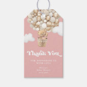 真珠の待ちテディベアバルーン女の子ベビーシャワー ギフトタグ (正面)