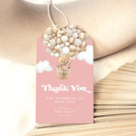 真珠の待ちテディベアバルーン女の子ベビーシャワー ギフトタグ