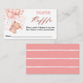 真珠の待ちテディベアピンクおむつラッフル エンクロージャーカード (正面/裏面)