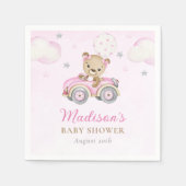 真珠の待ちテディベアピンクの女の子ベビーシャワー スタンダードカクテルナプキン (正面)