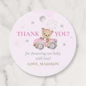 真珠の待ちテディベアピンクの女の子ベビーシャワー フェイバータグ (正面)