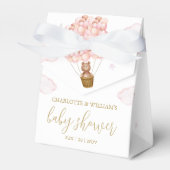 真珠の待ちテディベアピンクの女の子ベビーシャワー フェイバーボックス (正面サイド)