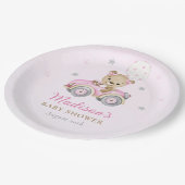 真珠の待ちテディベアピンクの女の子ベビーシャワー ペーパープレート (アングル)