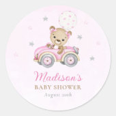 真珠の待ちテディベアピンクの女の子ベビーシャワー ラウンドシール (正面)
