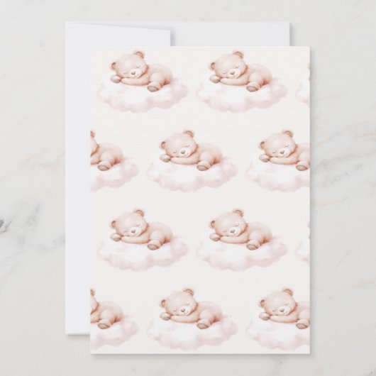 真珠の待ちテディベアーガールベビーシャワー 招待状 (裏面)
