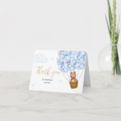 真珠の待ちテディベアーブルーボーイベビーシャワー サンキューカード (正面)