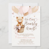 真珠の待ちバルーン弓赤面女の子ベビーシャワー 招待状 (正面)