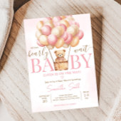 真珠の待ちピンクのホットエアバルーン赤ちゃんシャワー 招待状