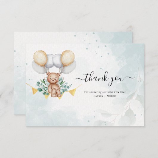 真珠の待ちユーカリ赤ちゃんシャワーサンキューカード 招待状 (正面/裏面)