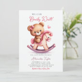 真珠の待ちロッキングホース弓ベビーガールシャワー 招待状 (スタンド正面)