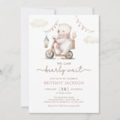 真珠の待ち白テディベア女の子ベビーシャワー 招待状 (正面)