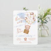 真珠の待ち赤ちゃんシャワーテディベア風船 招待状 (スタンド正面)