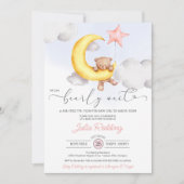 真珠の待つムーンスターテディベア女の子ベビーシャワー 招待状 (正面)
