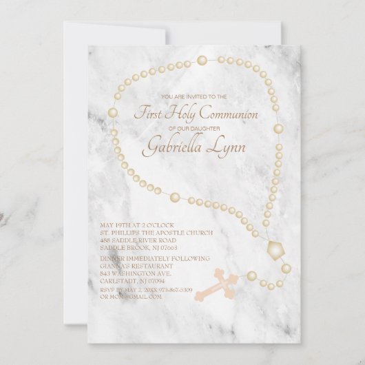 真珠の数珠のビーズの最初聖餐式 招待状 (正面)