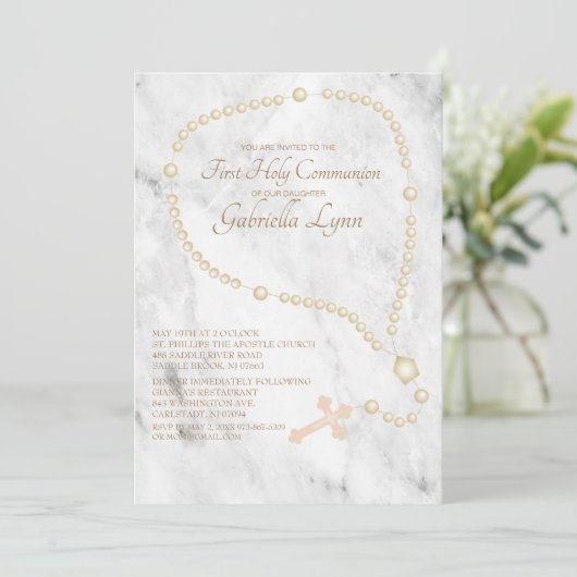 真珠の数珠のビーズの最初聖餐式 招待状 (スタンド正面)