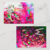 真珠の母とシーホースのモノグラムピンク明るい赤紫色 名刺 (正面/裏面)