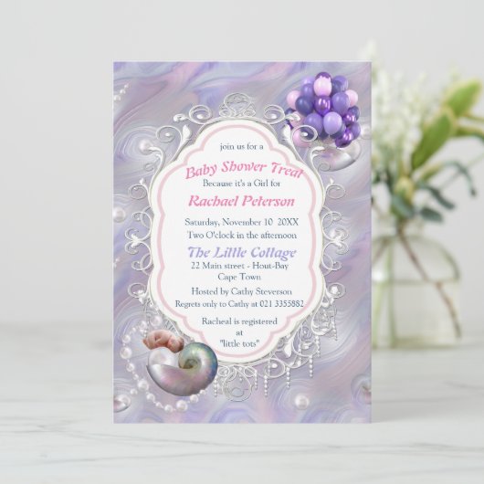 真珠の母与えはベビーガールへの誕生 招待状 (スタンド正面)