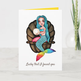 真珠の水彩入りレインボーマーメイド カード