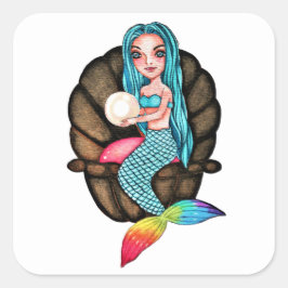 真珠の水彩入りレインボーマーメイド スクエアシール