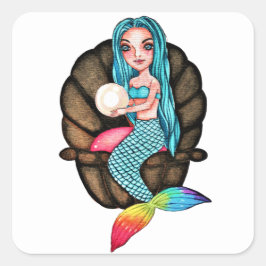 真珠の水彩入りレインボーマーメイド スクエアシール