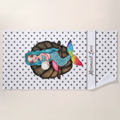 真珠の水彩入りレインボーマーメイド ビーチタオル (正面)