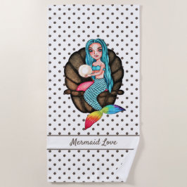 真珠の水彩入りレインボーマーメイド ビーチタオル