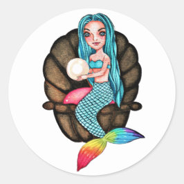 真珠の水彩入りレインボーマーメイド ラウンドシール