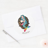 真珠の水彩入りレインボーマーメイド ラウンドシール (封筒)