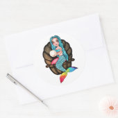 真珠の水彩入りレインボーマーメイド ラウンドシール (封筒)