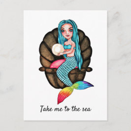 真珠の水彩画を施した人魚 ポストカード