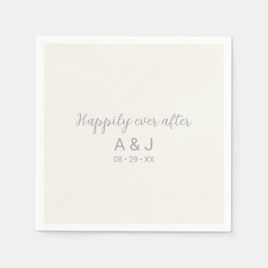 真珠の白い銀の後に幸せに続モノグラムのく スタンダードカクテルナプキン (正面)