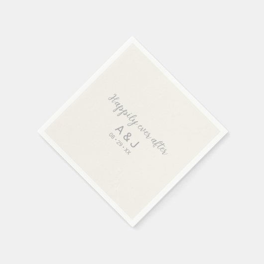 真珠の白い銀の後に幸せに続モノグラムのく スタンダードカクテルナプキン (角)