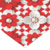 真珠の白と赤の華やかな花柄 ショートテーブルランナー (コーナー)