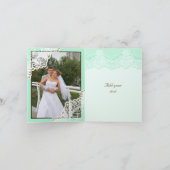 真珠の真新しい結婚式の白いレースは感謝していしています サンキューカード (内部)