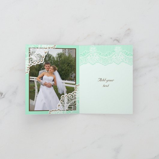 真珠の真新しい結婚式の白いレースは感謝していしています サンキューカード (内部)