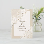 真珠の結婚式のホワイトレース日付を保存 セーブザデート (スタンド正面)