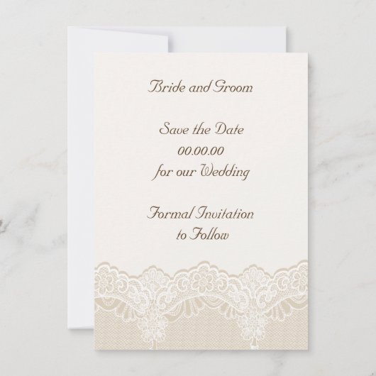 真珠の結婚式のホワイトレース日付を保存 セーブザデート (裏面)