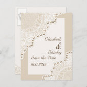 真珠の結婚式のホワイトレース日付を保存 案内ポストカード (正面/裏面)